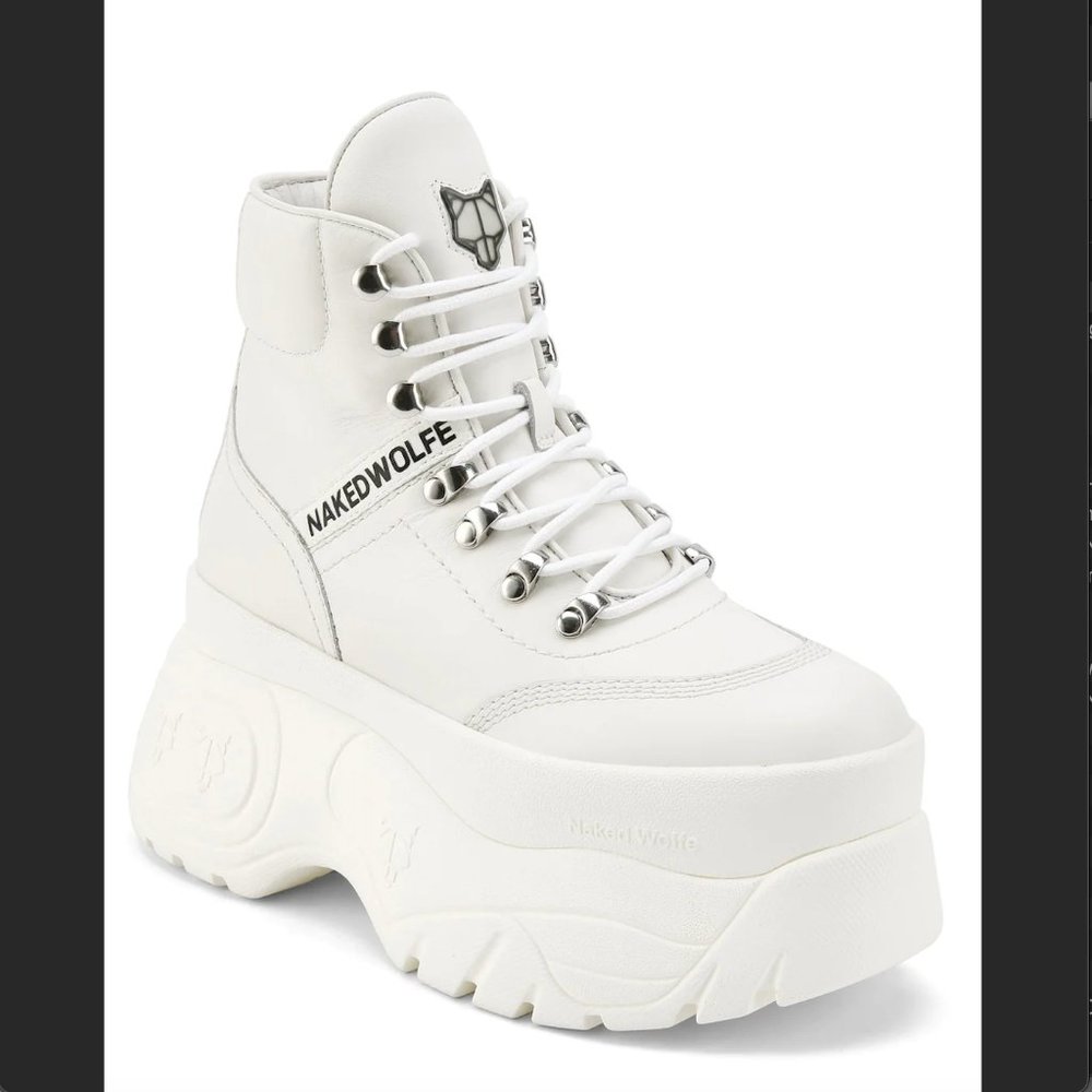BRAND NEW Naked Wolfe Spike Platform Boot Sneaker White Size 5 EU 35